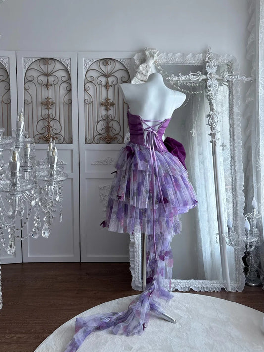 Elegant Homecoming Dress Strapless Lace Bowknot Rinestone Prom Dress Back to School Outfits Party Dress D6120