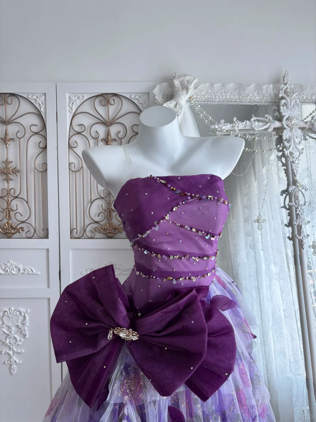 Elegant Homecoming Dress Strapless Lace Bowknot Rinestone Prom Dress Back to School Outfits Party Dress D6120
