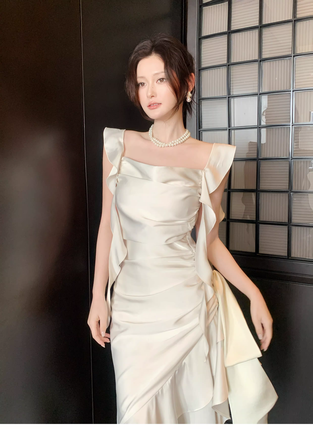 Elegant White Satin Ruffles Layered Mermaid Long Party Dress Prom Gown Formal Wedding Guest Dress SP1499