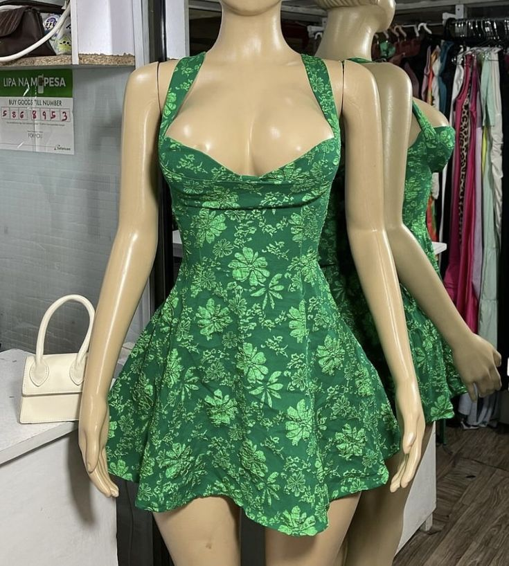 Vintage Green Straps Satin Print Floral A Line Homecoming Dress Sexy Backless Cocktail Dress S775