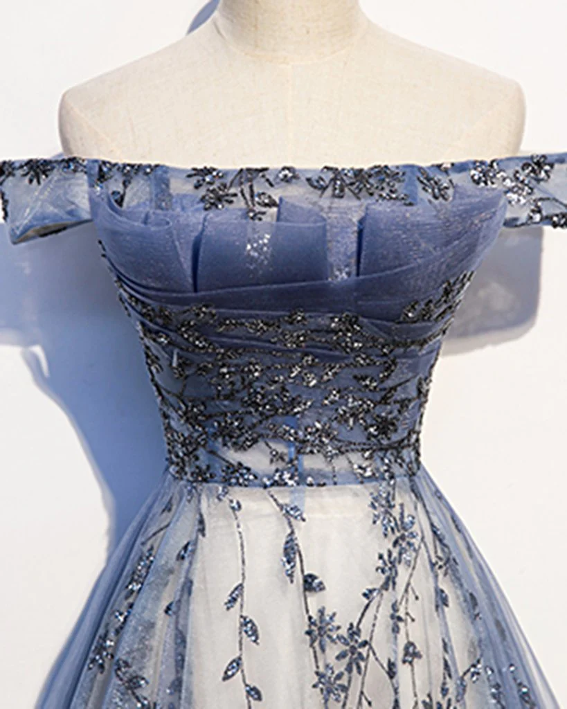 Elegant Off Shoulder A-Line Tulle Formal Party Dress MD7185