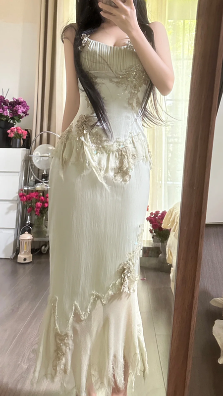 Light mint green halter-neck fitted bodycon sexy prom dress R7754