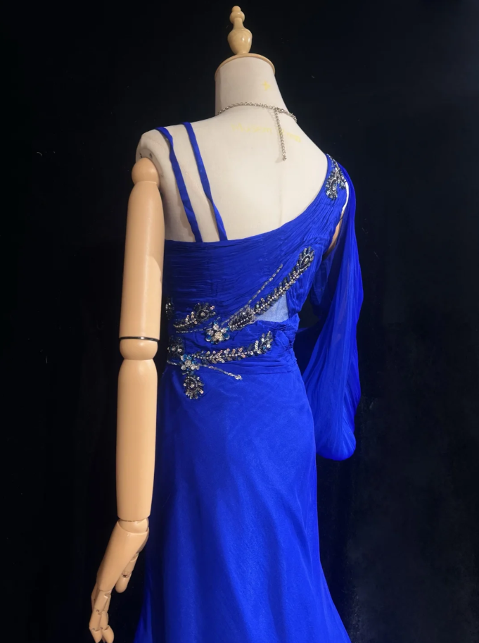 Pretty Royal Blue Chiffon Beaded Mermaid Long Evening Dress Birthday Prom Gown SP1439