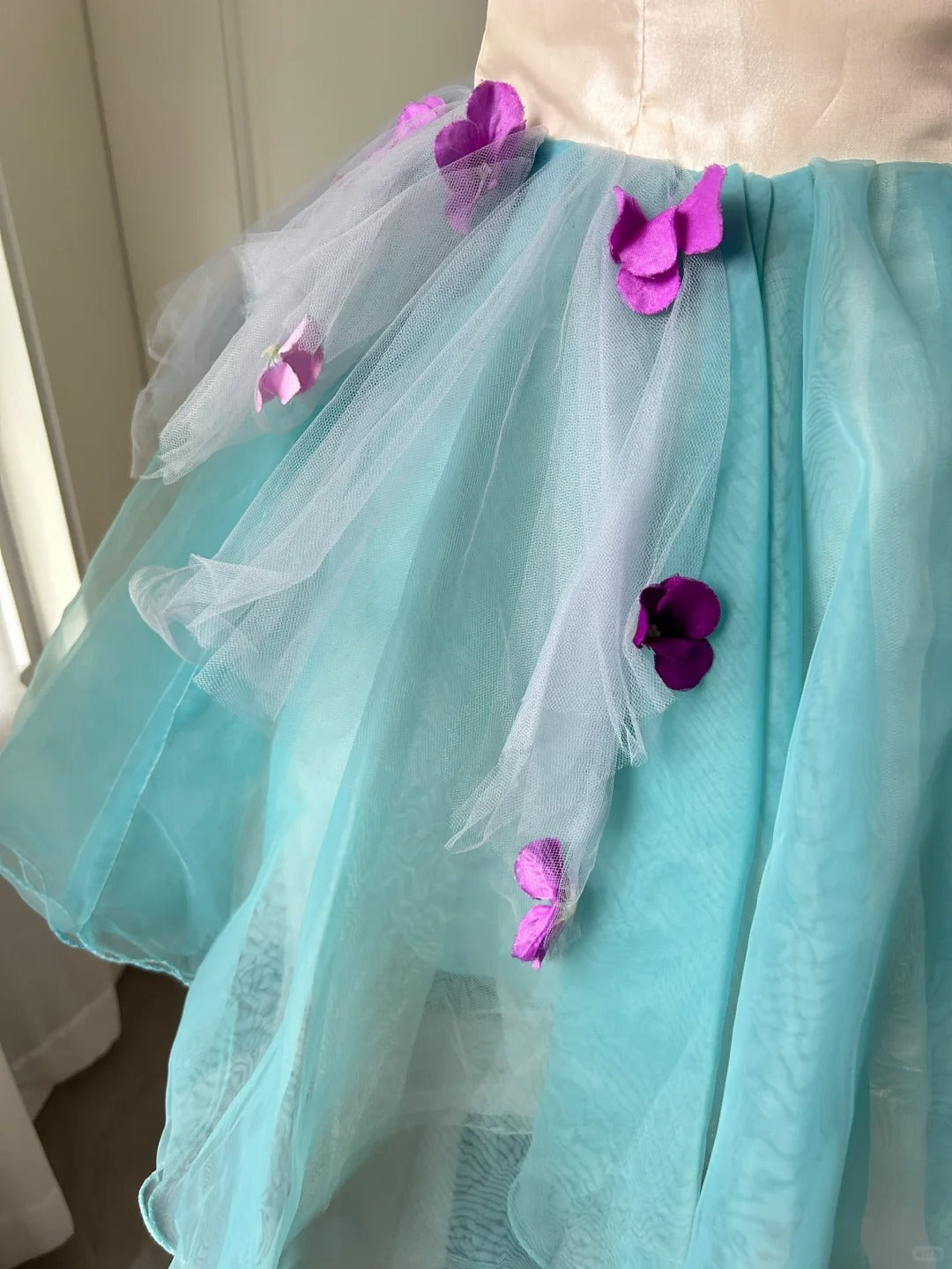 Pretty Homecoming Dress Sheer Strap Flower Pearl Back to School Outfits Party Dress D6478