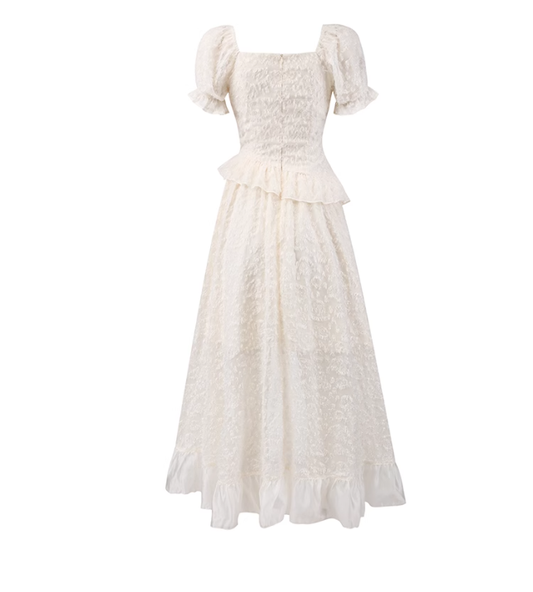 Fragrant mist white tea temperament flower snowflake velvet splicing design skirt dress R0050