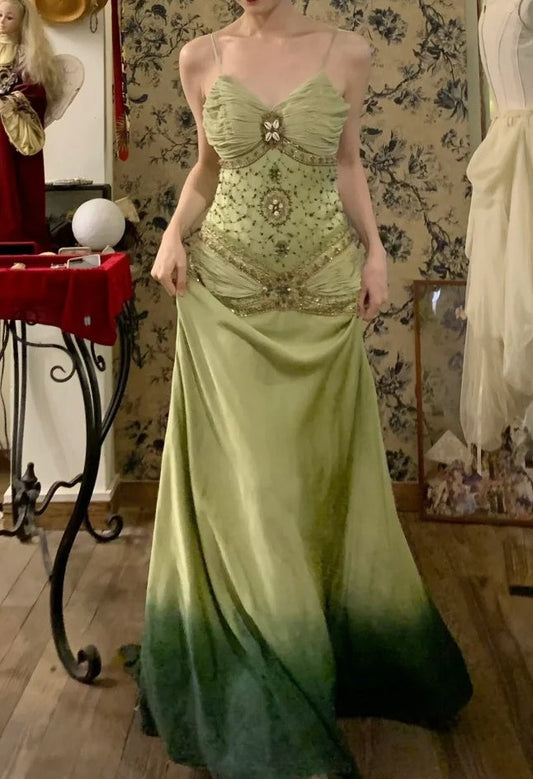 Vintage Prom Dress Ombre Spaghetti Straps Gala Dress Cocktail Dress Evening Dress D4583