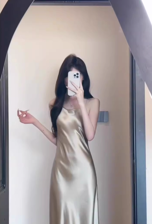 French style lady's suspender dress new summer style high-end exquisite acetate satin banquet dress R0435