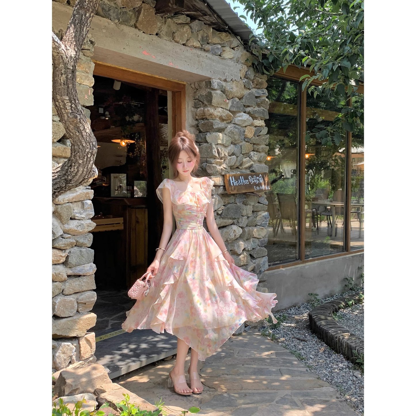 Floral print maxi dress, summer off-shoulder long dress A70