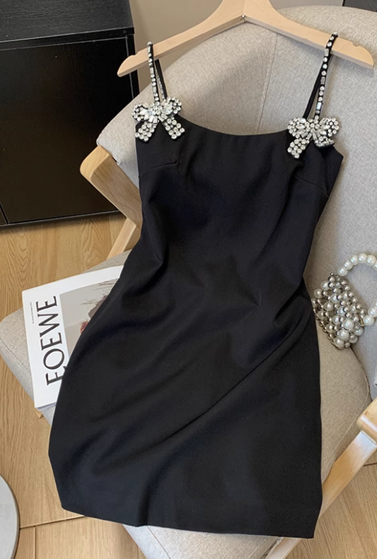 French pure desire suspender dress female summer new bow sexy short hip skirt dress R3955