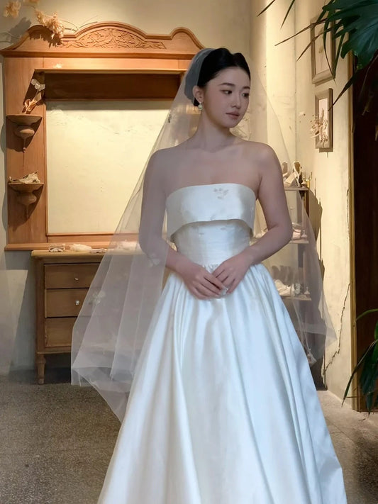 Minimalist Wedding Dress Strapless Pleated Wedding Dress D4605