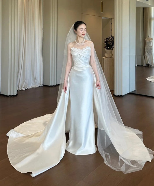 Minimalist Wedding Dress Satin Sweetheart Pleated Wedding Dress D4615