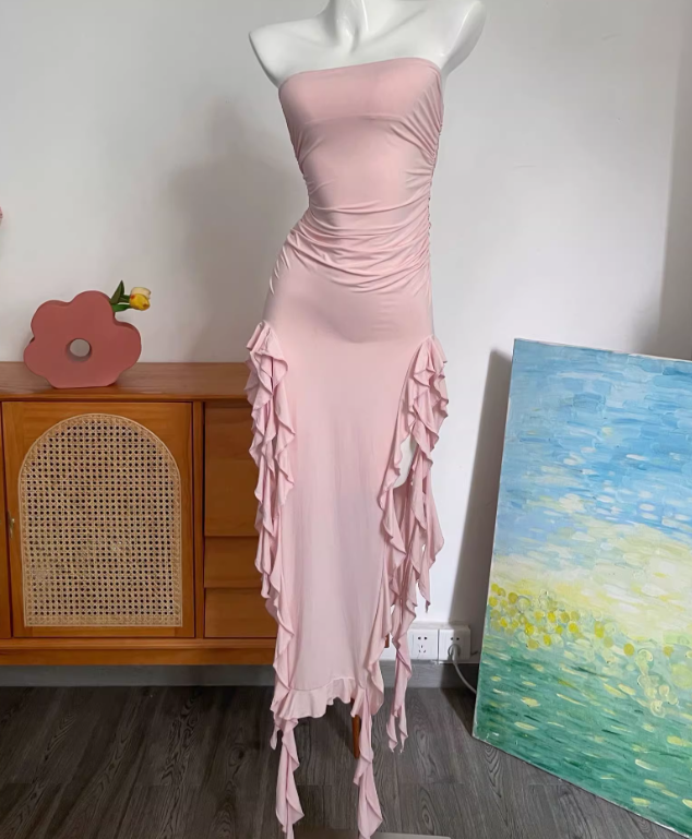 Casual Prom Dress Strapless Ruffle Gala Dress Evening Dress Cockatail Dress D4627
