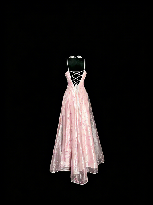 Beauty Prom Dress Light Pink Spaghetti Straps Tulle Party Dress Evening Dress Wedding Guest Dress D4660