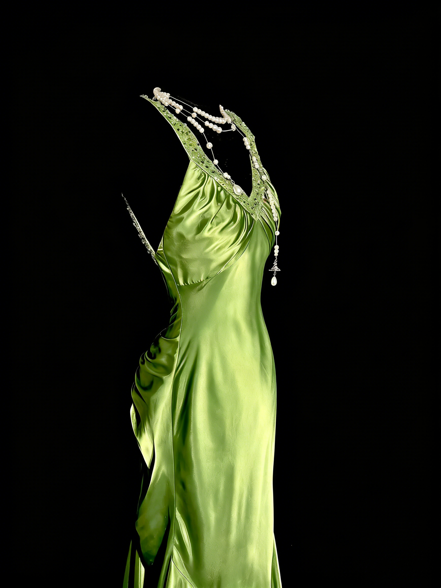 Elegant Prom Dress Lime Green Satin V-neck Pleated Mermaid Formal Dress Evening Dresses Birthday Party Dress D4672