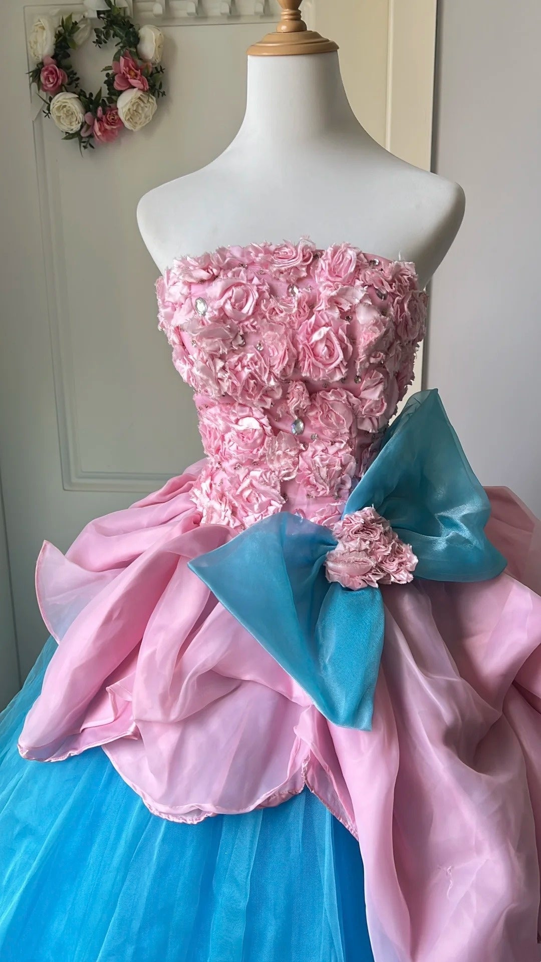 Fashion Prom Dress Strapless Floral Pleated Tulle Evening Dress Quinceanera Dress Ball Gown D4673