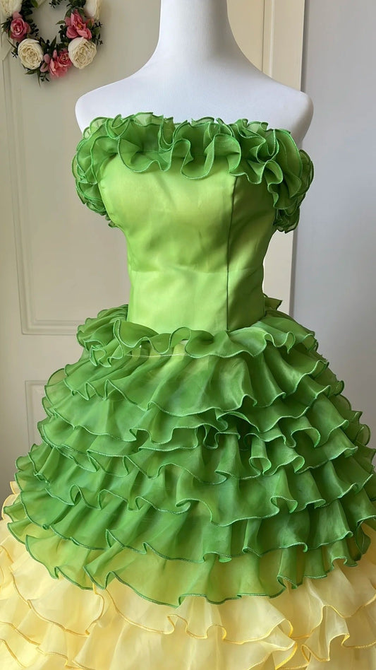 Fashion Prom Dress Strapless Ruffle Tiered Evening Dress Quinceanera Dress Ball Gown D4674