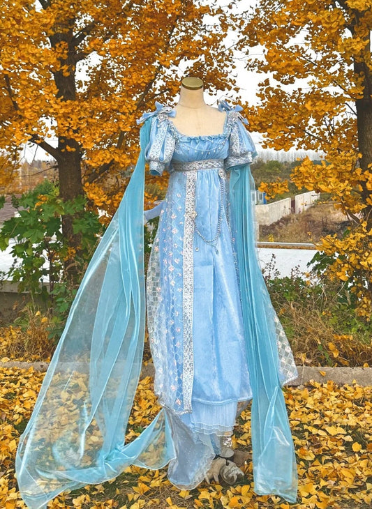 New Arrival Prom Dress Light Blue Square Neck Imperial Dress Evening Dresses Formal Dress D4687