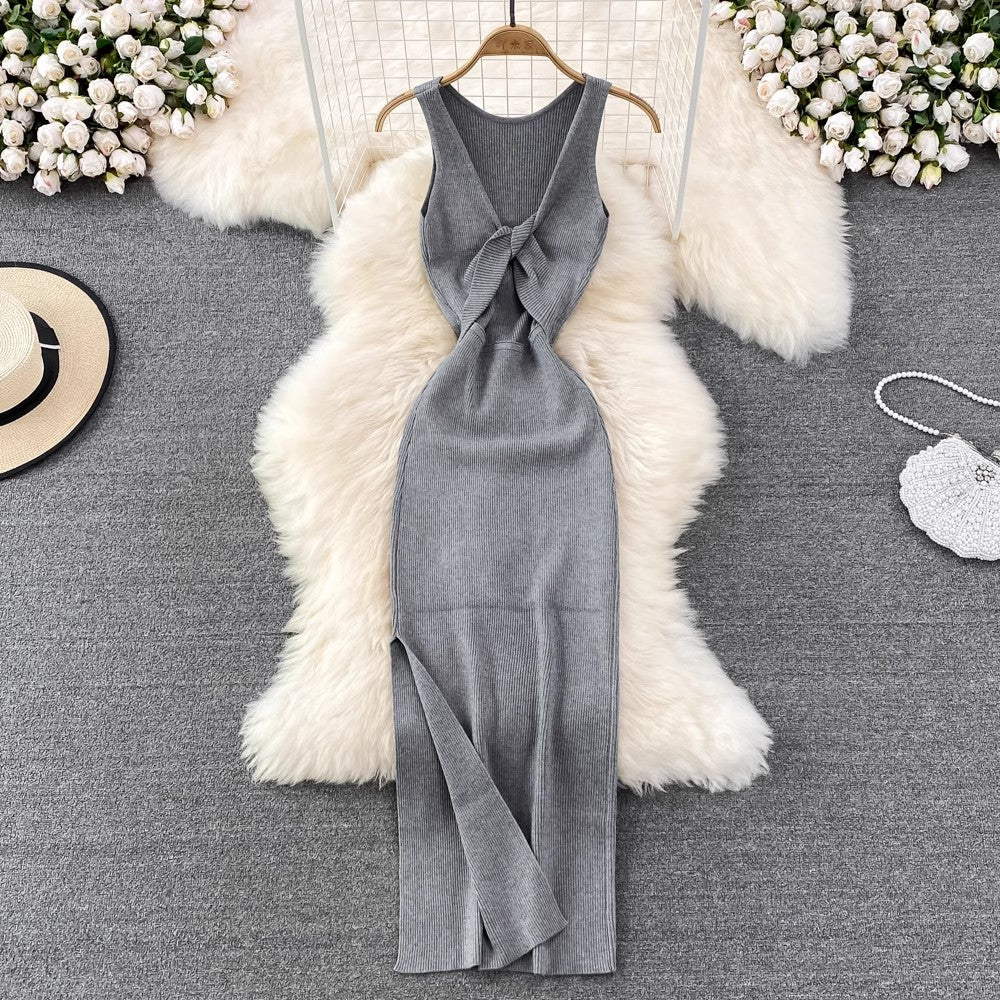 Sexy Style Tight Sleeveless Knitted Hip Dress S3917