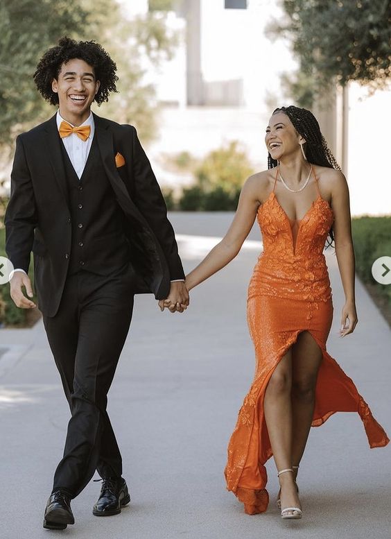 Orange prom dress Evening Gown Long Prom Dresses