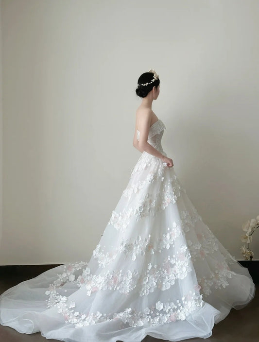 Elegant Wedding Dress Strapless Floral Wedding Dress D4719