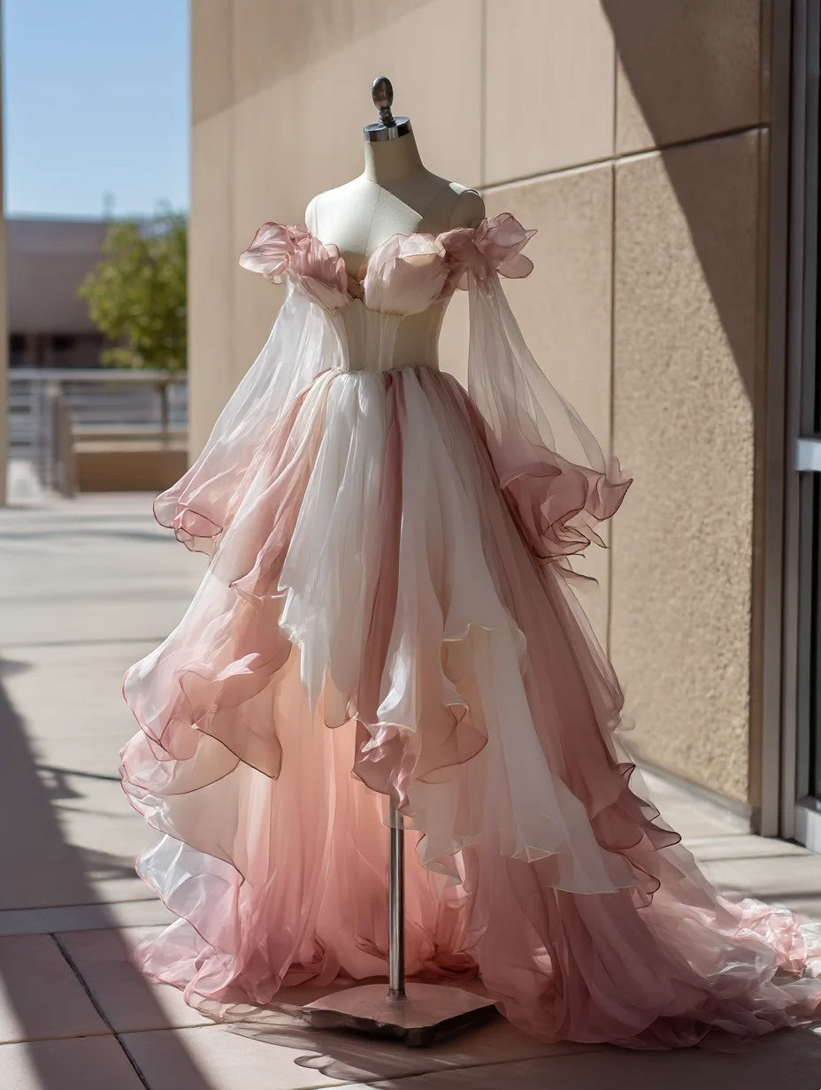 Pretty Prom Dress Ombre Off Shouler Pleated Formal Dresses Gala Gown Evening Dress D4727