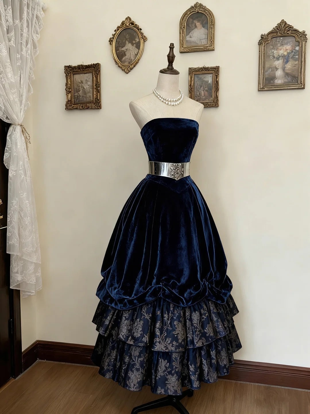 Pretty Prom Dress Navy Strapless Pleated Formal Dresses Evening Dress Gala Gown D4751