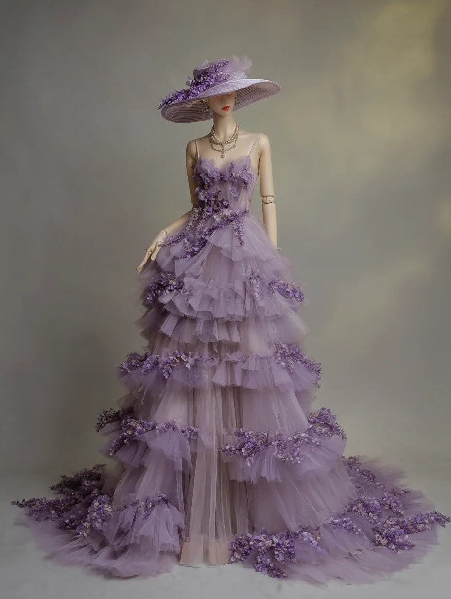 A Line Prom Dress Spaghetti Straps Tulle Tiered Birthday Party Outfits Evening Dress Gala Gown D4761