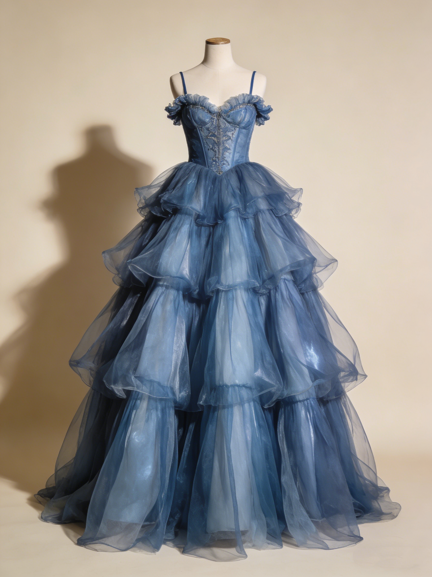 Navy Blue Ball Gown Spaghetti Straps Pleated Tulle Prom Dresses Quinceanera Dress Evening Gala Gown D4794