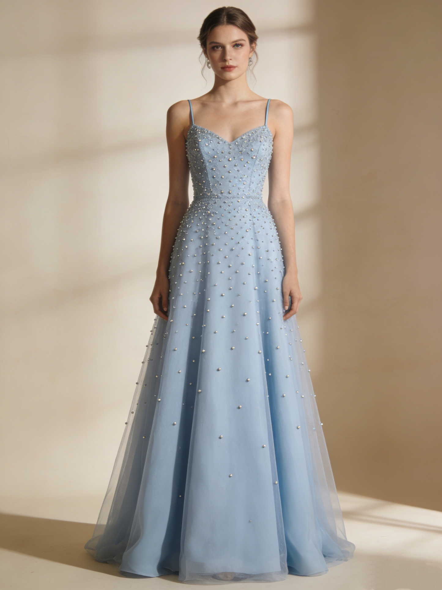 New Arrival Prom Dress Blue Spaghetti Straps Beading Gala Gown Birthday Party Outfits Evening Dress D4805