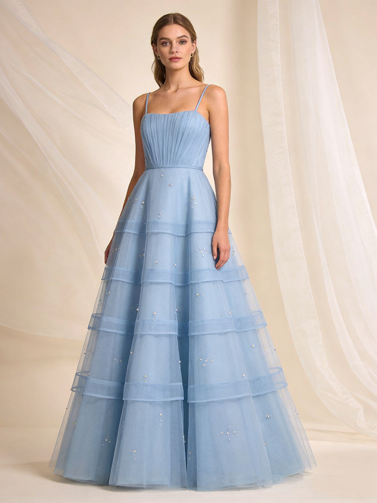 New Arrival Prom Dress A Line Spaghetti Straps Tulle Gala Gown Birthday Party Outfits Evening Dress D4809
