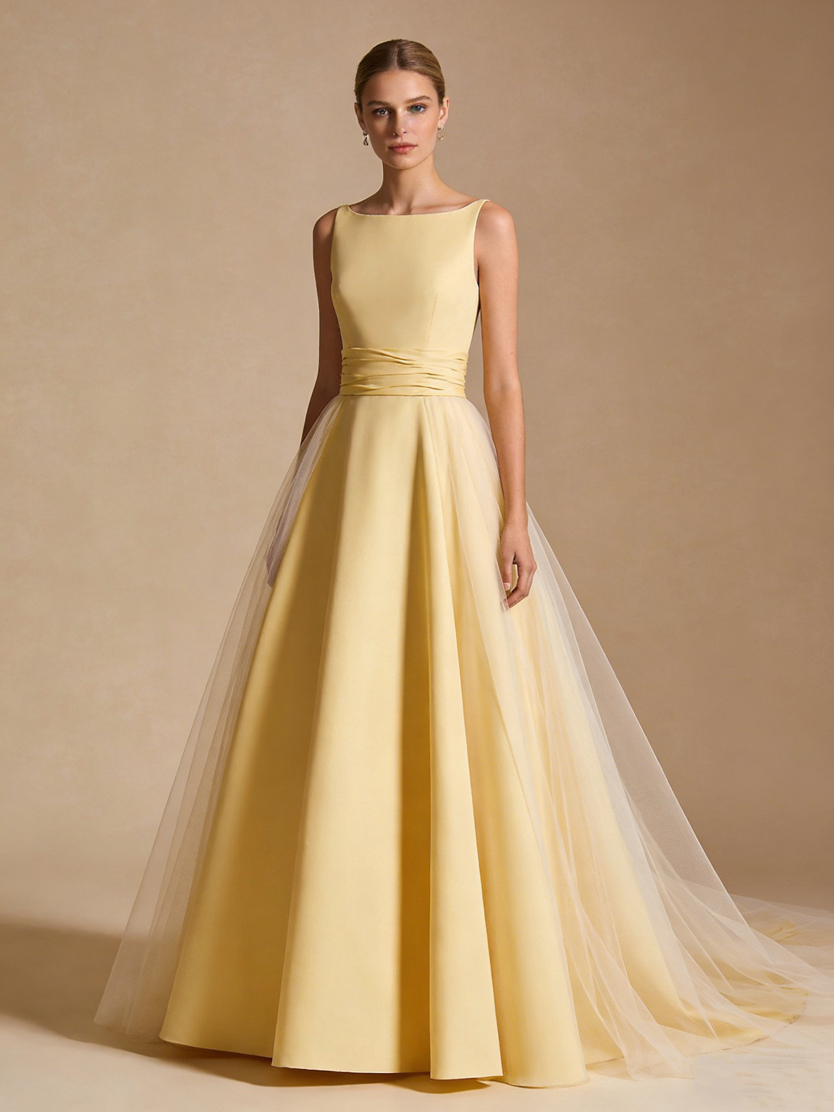 Light Yellow Prom Dress A Line Square Neck Pleated Gala Dress Birthday Party Outfits Evening Gown D4825