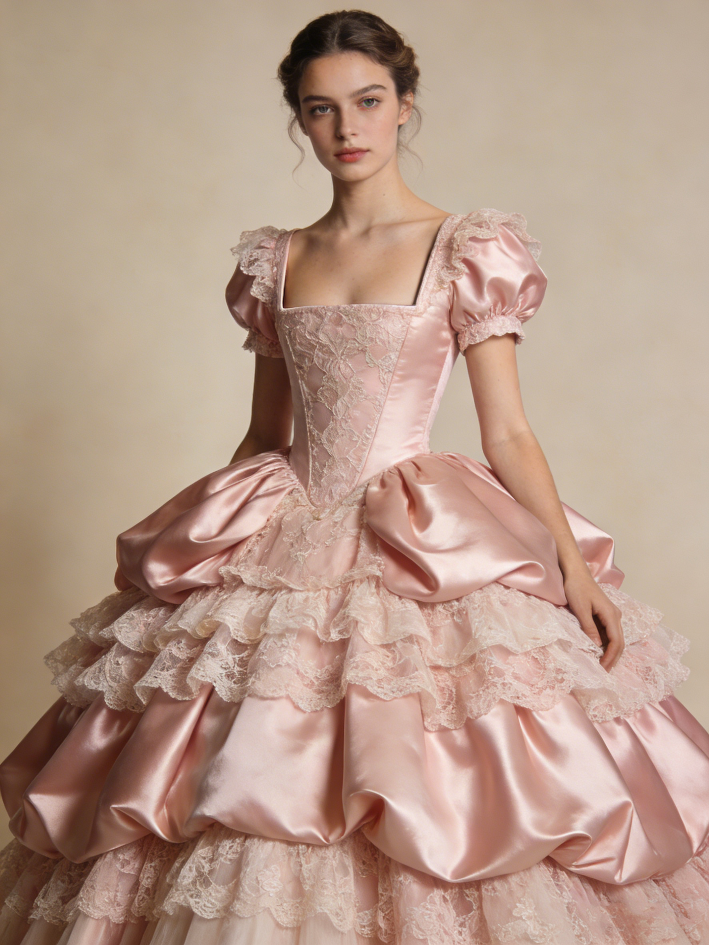 Elegant Ball Gown Light Pink Square Neck Pleated Prom Dresses 17th Dress Evening Gala Gown D4841