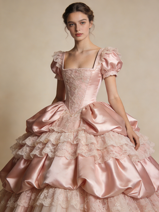 Elegant Ball Gown Light Pink Square Neck Pleated Prom Dresses 17th Dress Evening Gala Gown D4841