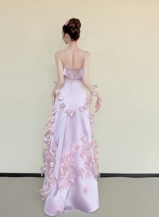 Beauty Prom Dress Light Pink Strapless Floral Gala Dress Evening Gown Birthday Party Outfits D4847