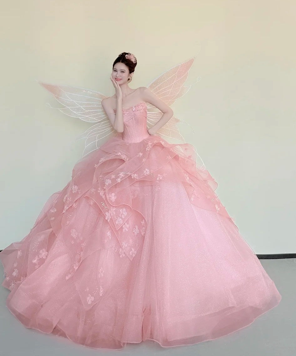Fashion Ball Gown Light Pink Strapless Pleated Prom Dresses Sweet 16 Dress Evening Gala Gown D4848