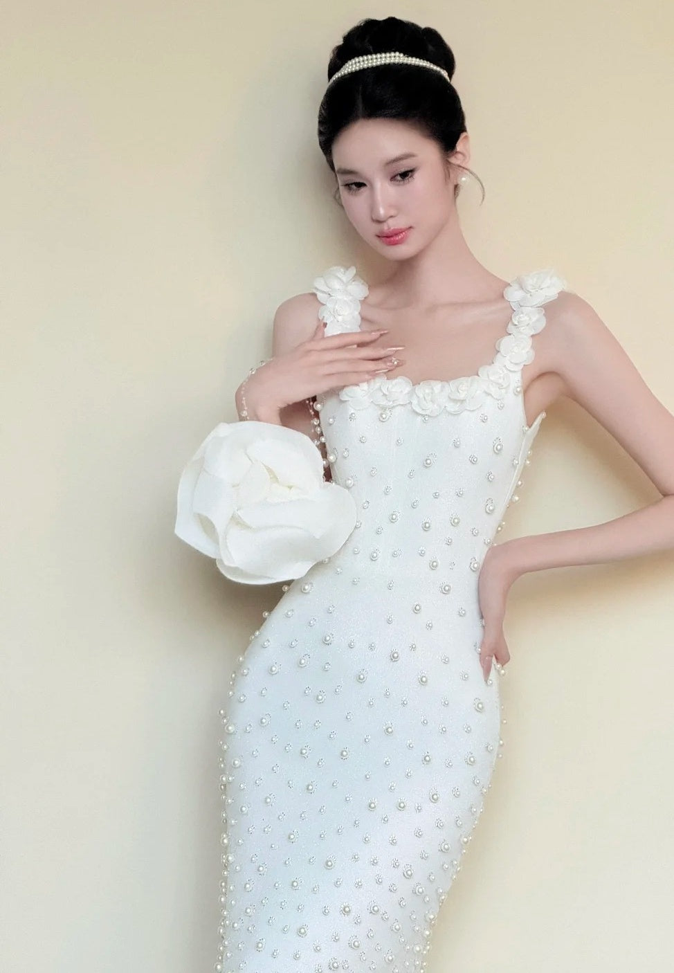 Elegant Prom Dress White Square Neck Sheath Beading Gala Dress Evening Gown Birthday Party Outfits D4849