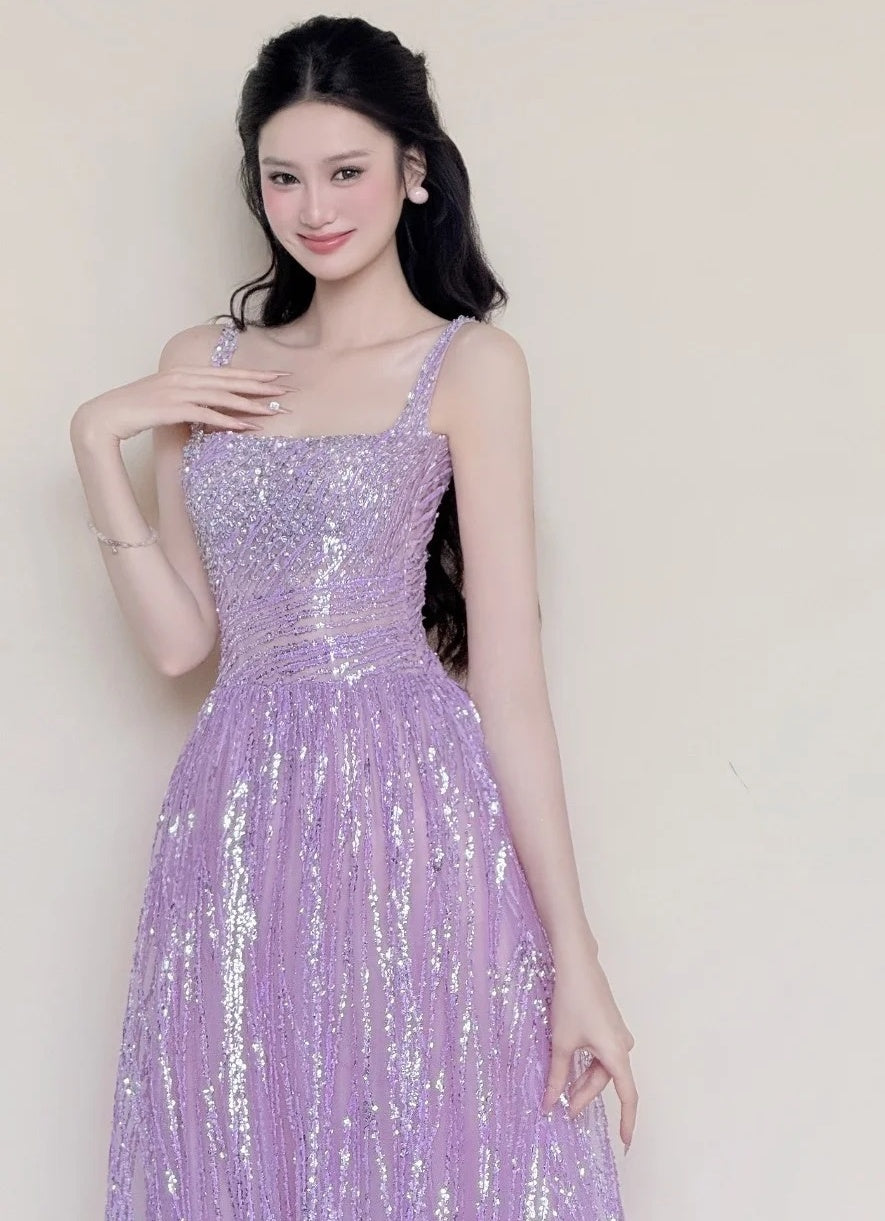 Sparking Prom Dress Light Purple Spaghetti Straps Gala Dress Evening Gown Birthday Party Outfits D4853