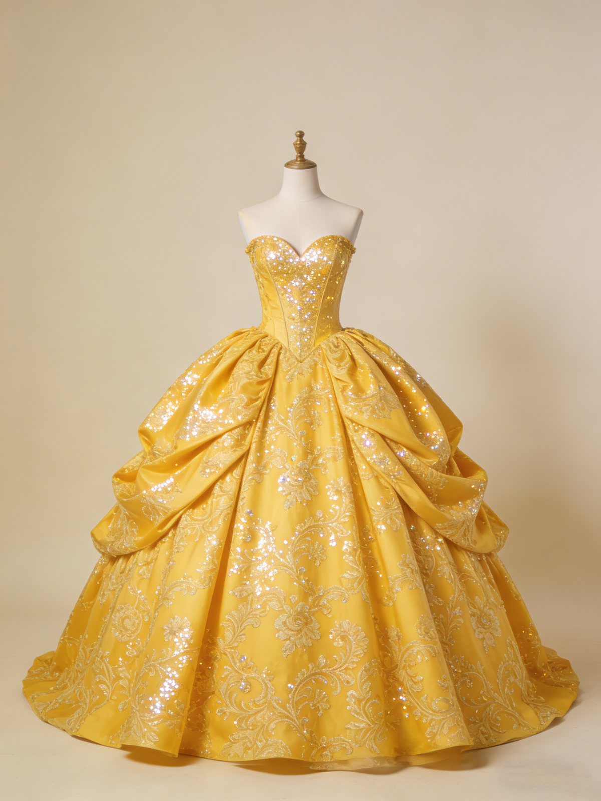Shiny Ball Gown Yellow Sweetheart Pleated Prom Dresses 18th Dress Evening Gala Gown D4856