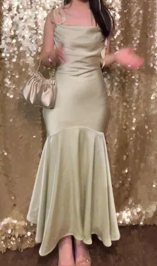 Satin Prom Dress Spaghetti Straps Mermaid Formal Outfits Evening Gown Gala Dress D4905