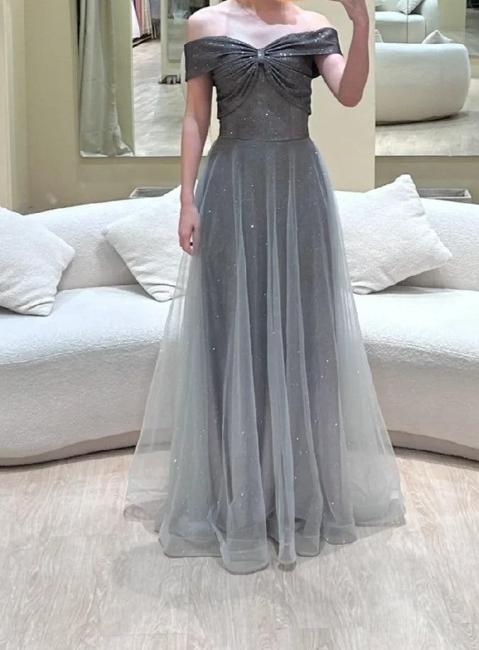 Chic Prom Dress Off Shoulder Pleated Tulle Birthday Party Outfits A Line Evening Gown Gala Dress D4910