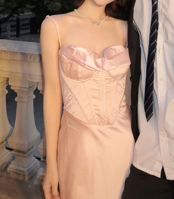 Fashion Prom Dress Light Pink Spaghetti Straps Gala Gown Birthday Party Outfits Evening Dress D4917