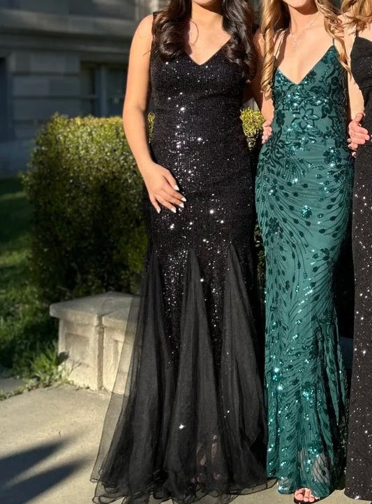 Shiny Prom Dress V-neck Sequins Mermaid Gala Gown Evening Dress Birthday Party Outfits D4920
