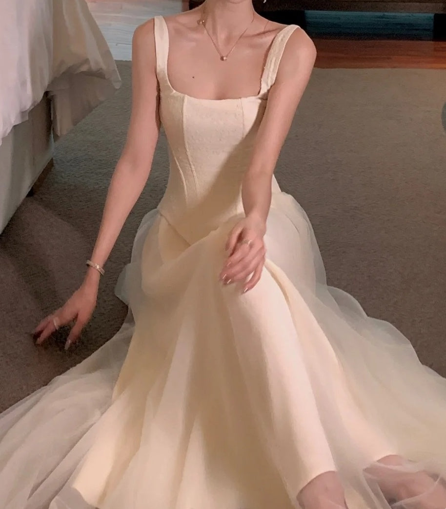 Beauty Prom Dress Spaghetti Straps Tulle Pleated Gala Gown Party Outfits Evening Dress D4934
