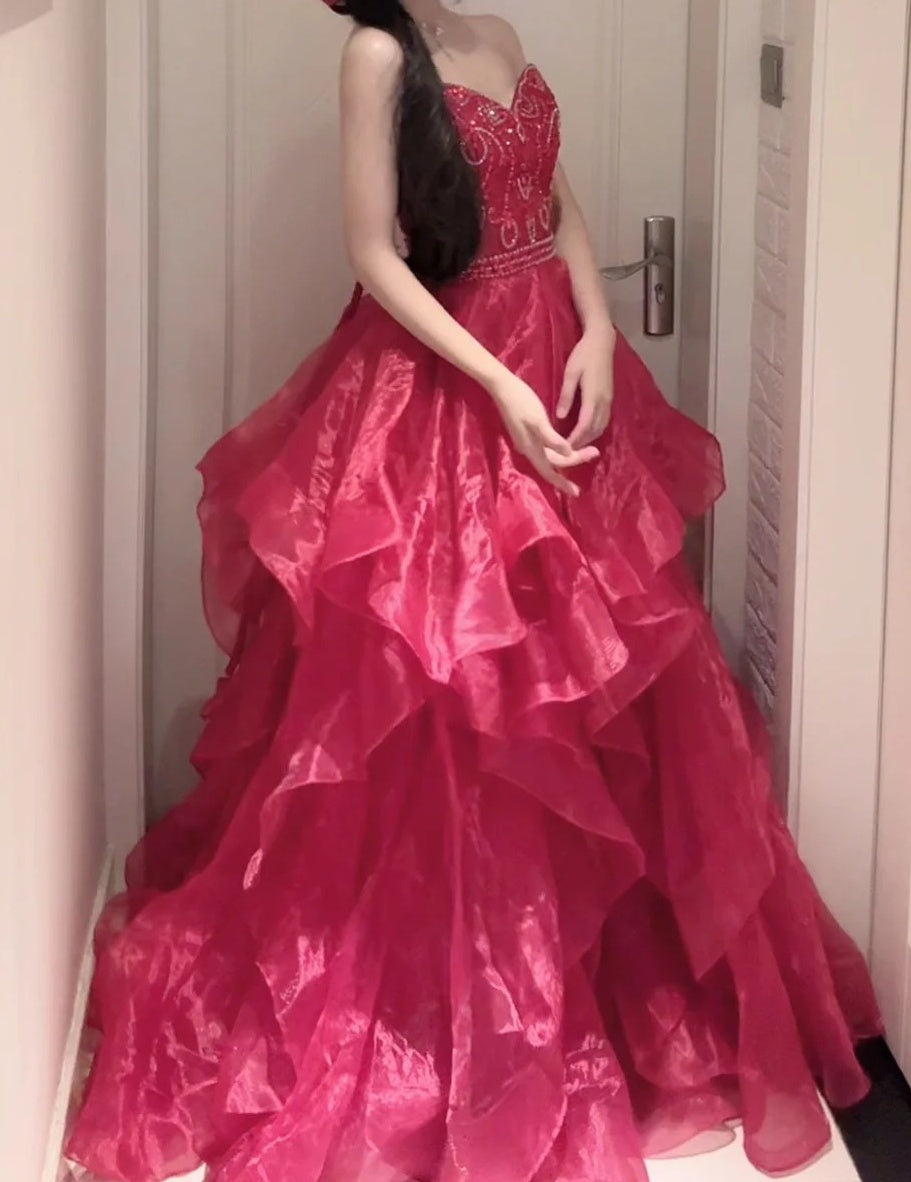 Pretty Prom Dress Sweetheart Ruffle Evening Dresses Birthday Party Outfits Gala Gown D4954