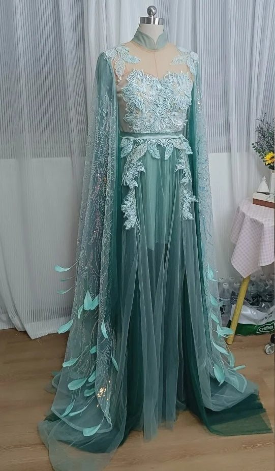 Fashion Prom Dress High Collar Pleated Tulle Evening Dresses Gala Gown Birthday Party Outfits D4960