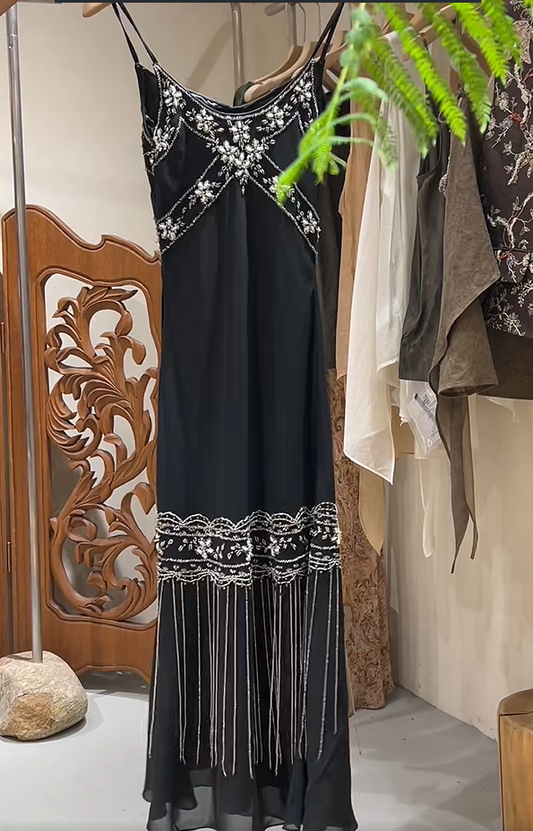 Stunning Prom Dress Black Spaghetti Straps Beading Birthday Party Outfits Evening Dresses Gala Gown D4963