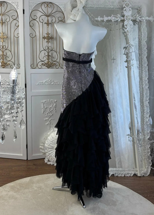 Charming Prom Dress Strapless Pleated Tulle Evening Dress Gala Gown Cocktail Outfits D4973