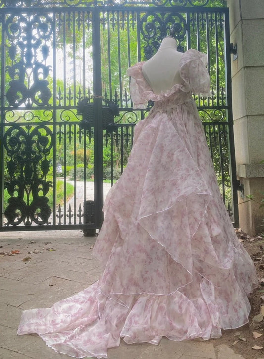 Charming Prom Dress Square Neck Print Pleated Evening Dress Gala Gown Cocktail Outfits D4978