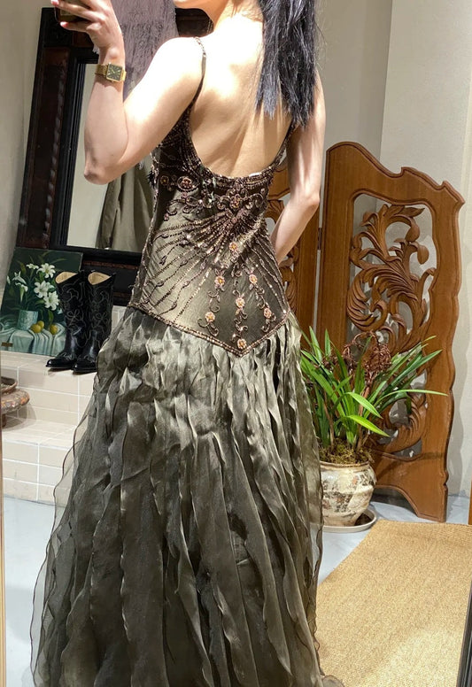 New Arrival Prom Dress Spaghetti Straps Blackless Pleated Cocktail Outfits Evening Dress Gala Gown D4981