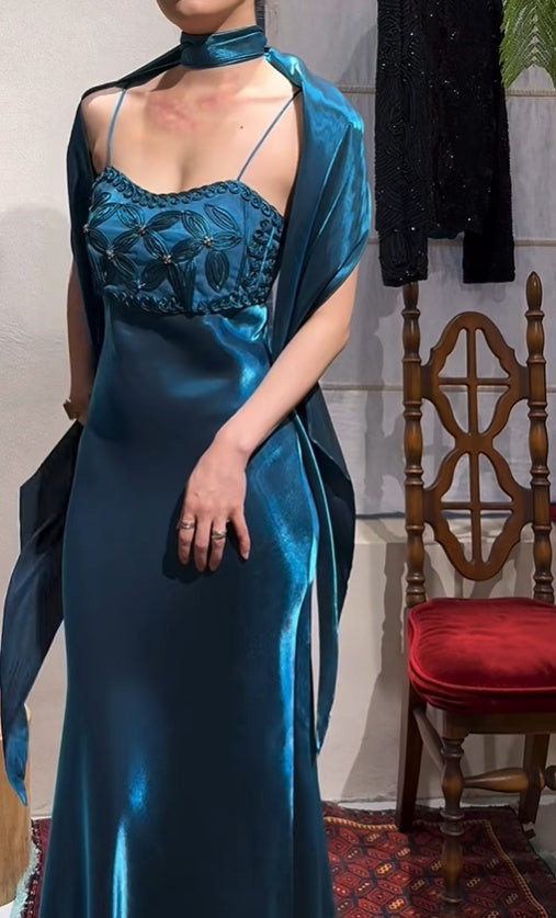Elegant Prom Dress Satin Spaghetti Straps Cocktail Outfits Evening Dress Gala Gown D4982